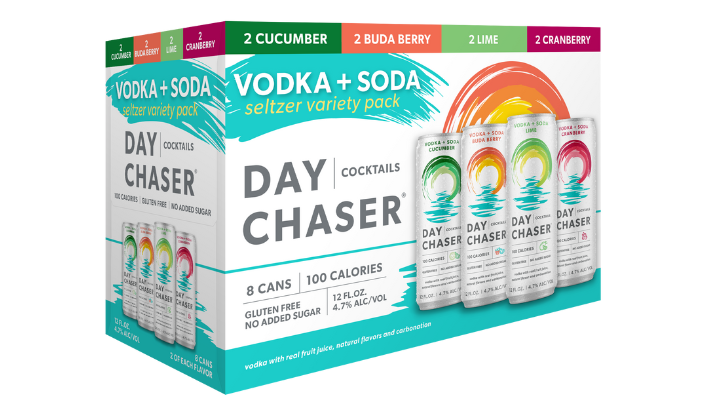 Day Chaser Cocktails Vodka Variety 8 Pack. Contains Cucumber, Buda Berry, Lime, and Cranberry.